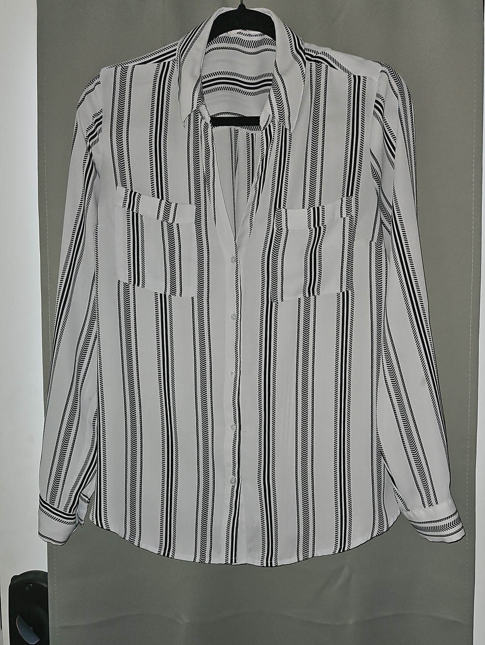 Candie's Black and White Vertical Stripe Button-Down Shirt